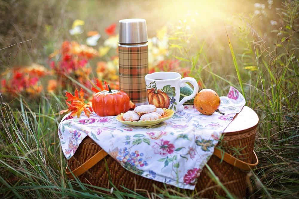 Tea at a picnic in the fall