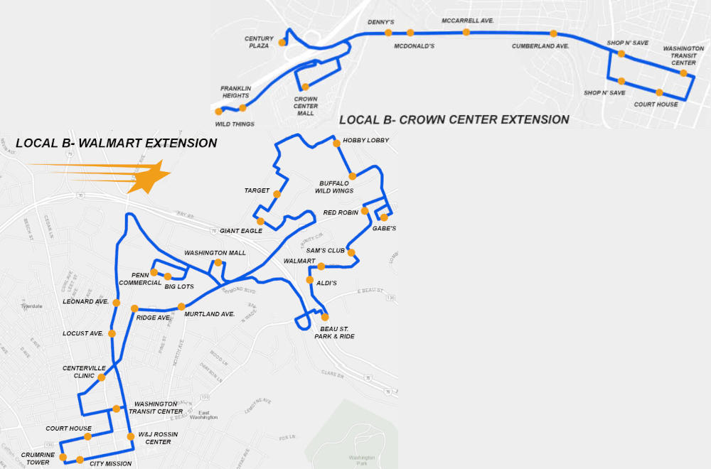 Map of the Local B route