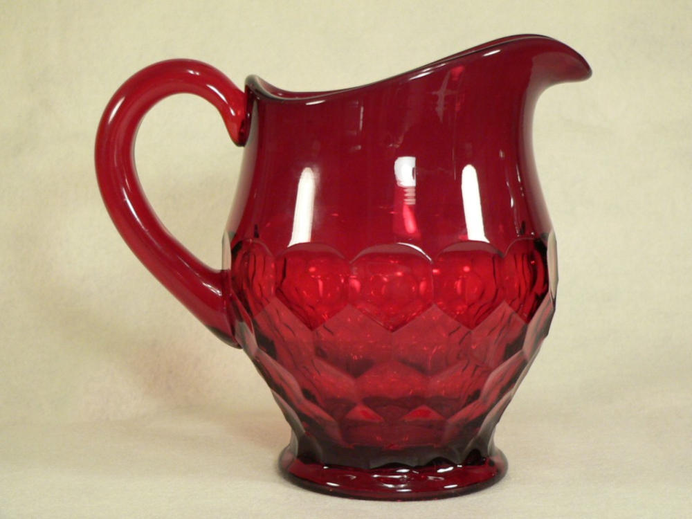 A ruby red pitcher in Duncan's Georgian pattern