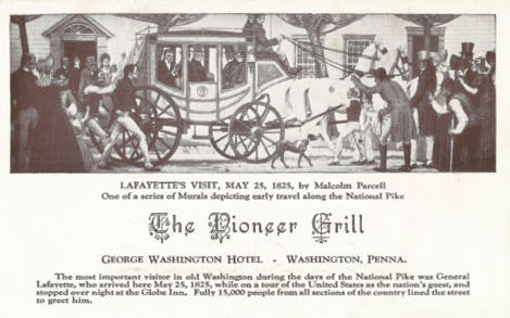 A postcard marking the visit of LaFayette to Washington, PA