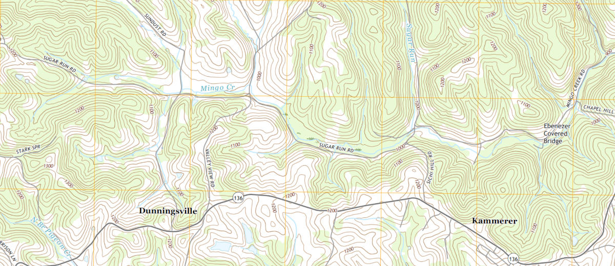 A topgraphic map of Mingo Creek County Park