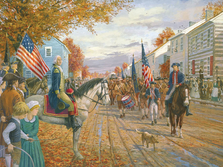 A painting of troops during the Whiskey Rebellion